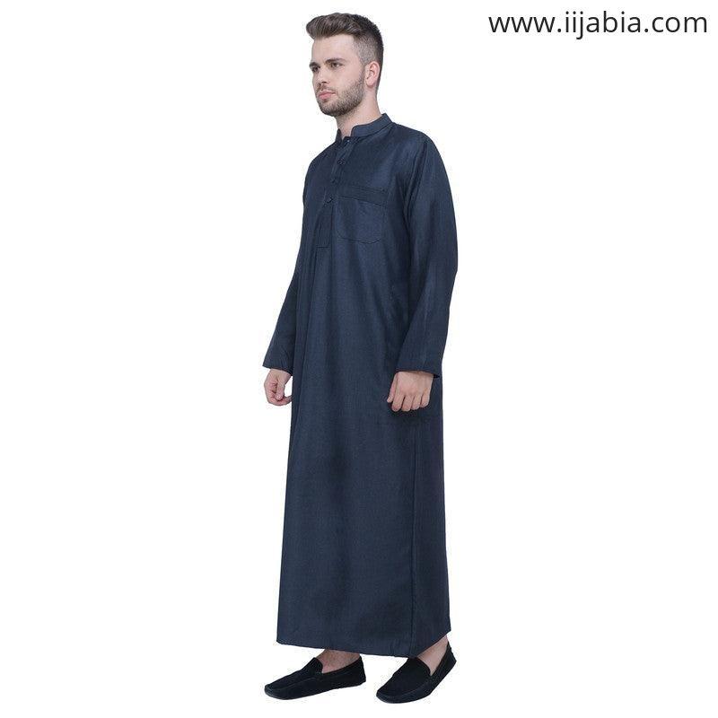 Alrasid Mens Thobe - Full Sleeves - Dark Blue - IIJABIA