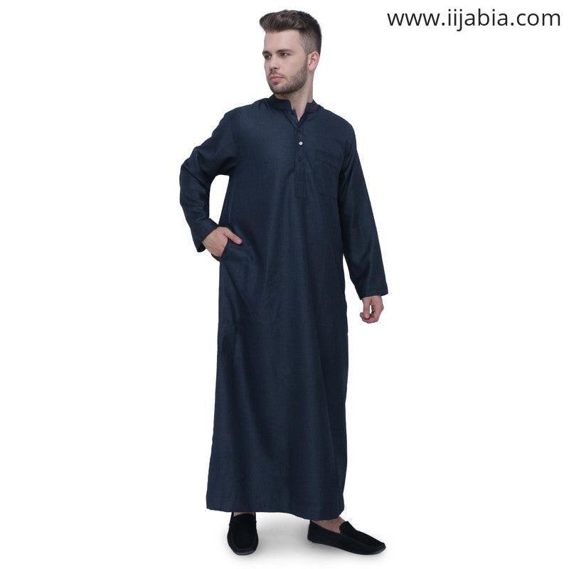 Alrasid Mens Thobe - Full Sleeves - Dark Blue - IIJABIA