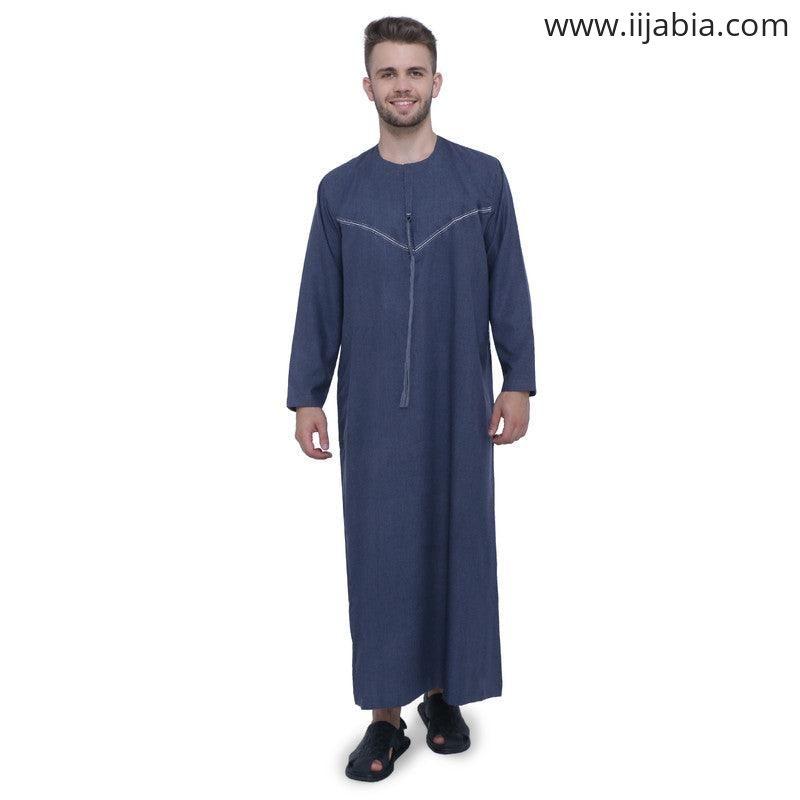 Azhar Emirati Mens Thobe - Full Sleeves - Blue - IIJABIA