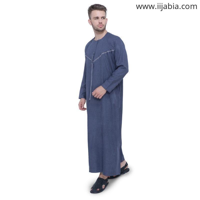 Azhar Emirati Mens Thobe - Full Sleeves - Blue - IIJABIA