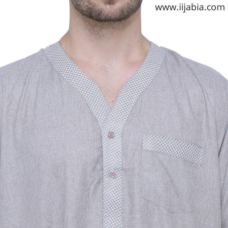 Dash Mens Thobe - Half Sleeves - Grey - IIJABIA