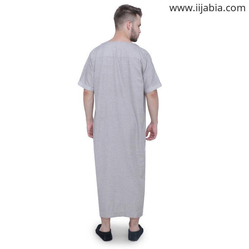 Dash Mens Thobe - Half Sleeves - Grey - IIJABIA