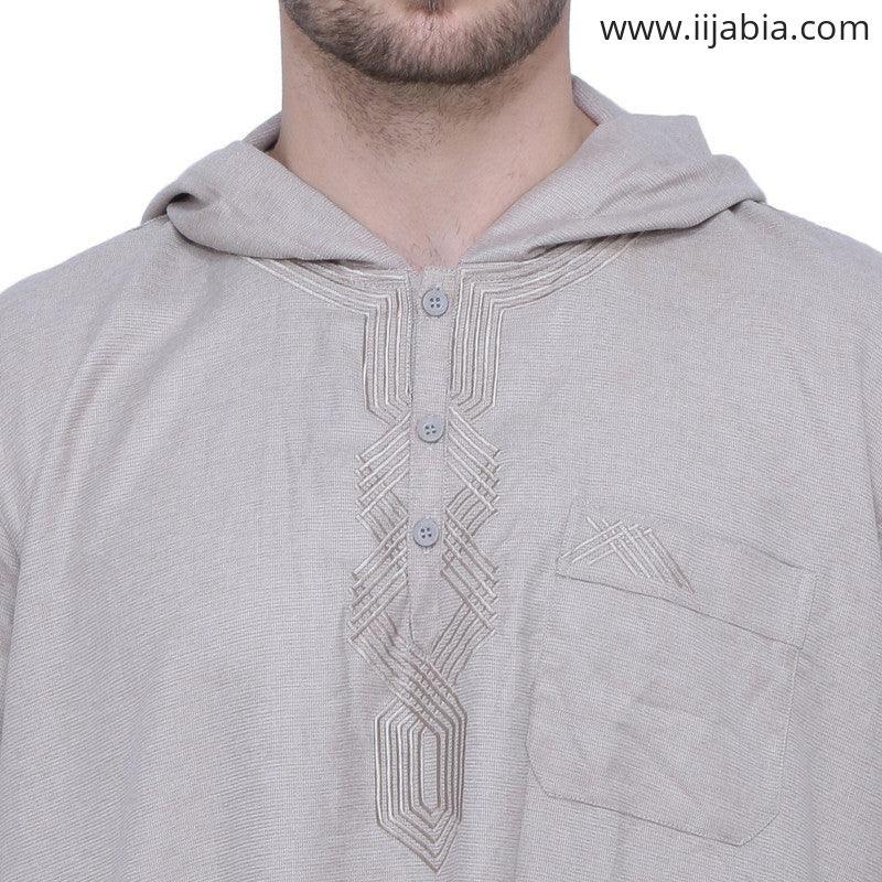 Eatifa Mens Thobe Hooded - Full Sleeves - Brown - IIJABIA