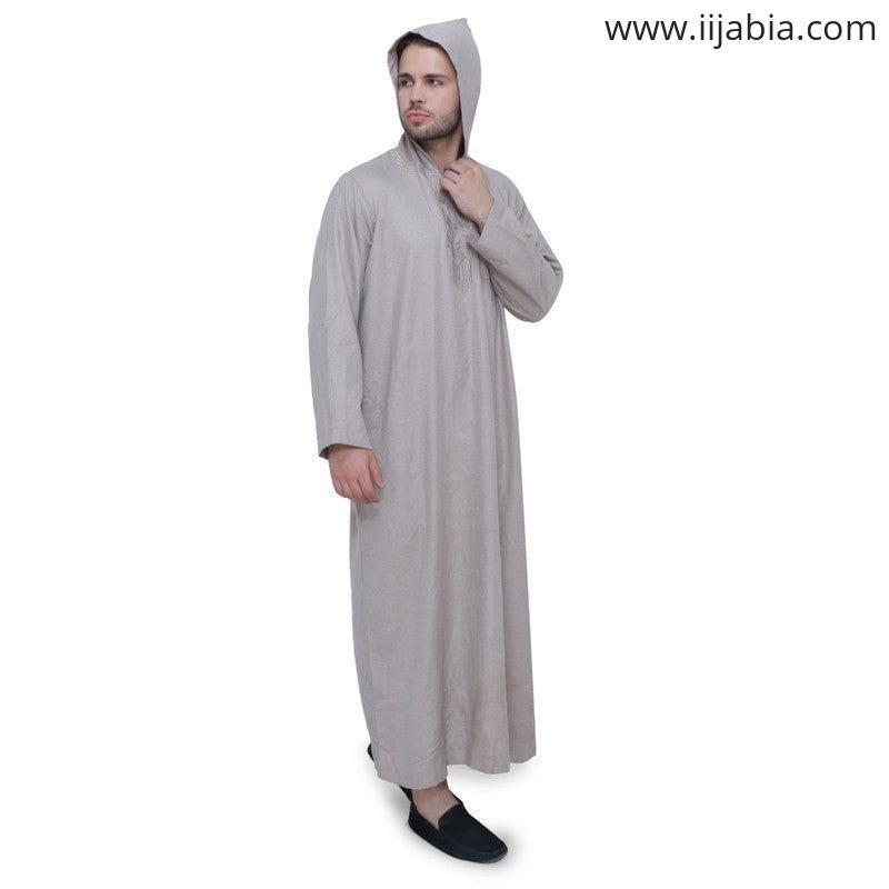 Eatifa Mens Thobe Hooded - Full Sleeves - Brown - IIJABIA