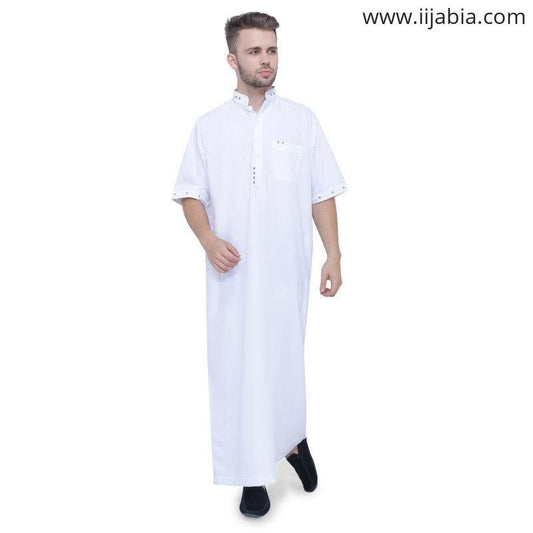 Ejlal Mens Thobe - Half Sleeves - White - IIJABIA