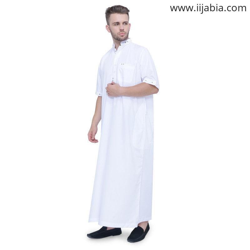 Ejlal Mens Thobe - Half Sleeves - White - IIJABIA